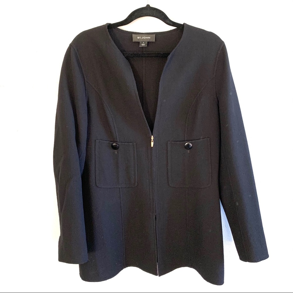 St. John black 3/4th zip blazer jacket size 8